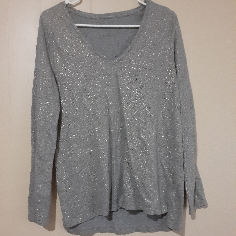 A.N.D a new day gray v neck sparkly glitter top